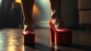 red patent platform high heels male legs indoor closeup.jpg