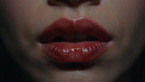 sensual red lips closeup dark moody